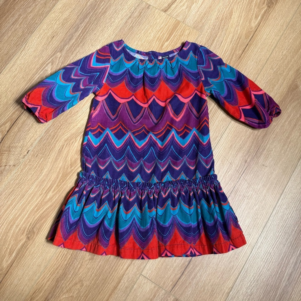 Girls Baby GAP Sz‎ 2T l/s Drop Waist Dress Corduroy Scallop Pattern Purple Pink